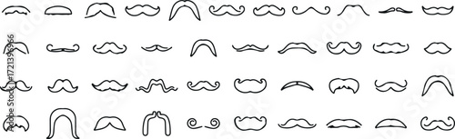 mustache icons, beard doodle vector, barber shop symbols, retro style mustache, funny mustache illustrations, hipster beard icons, classic mustache clipart, manly style graphics, moustache vector pack