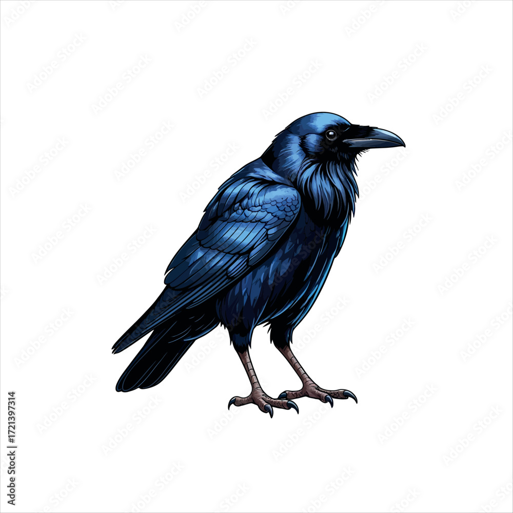 Fototapeta premium Illustration of a majestic blue raven standing tall