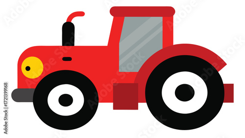 Red tractor illustration isolated on white background, a symbol of agriculture and farming, representing rural life and agricultural machinery