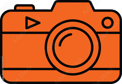 A simple orange camera icon with black outlines, representing photography, videography, or a digital device.