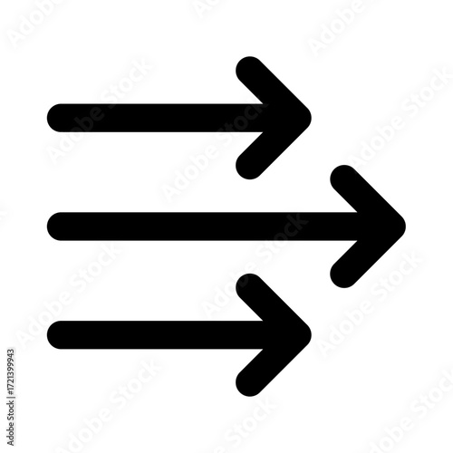 Three horizontal black arrows pointing right indicating direction and movement in a forward progression line up