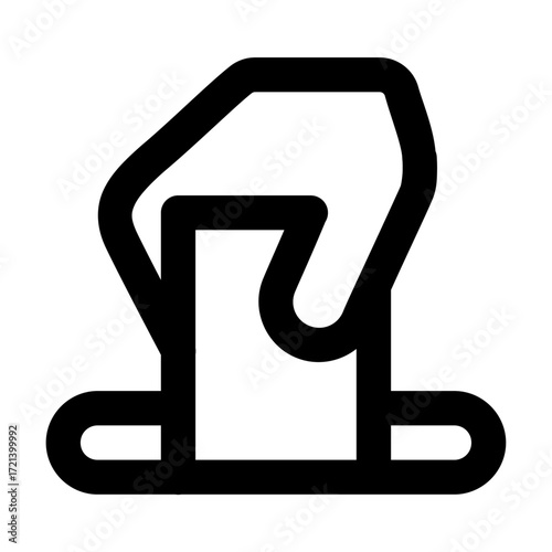 Illustration of a hand inserting a card into a slot, depicted with bold black lines on a white background