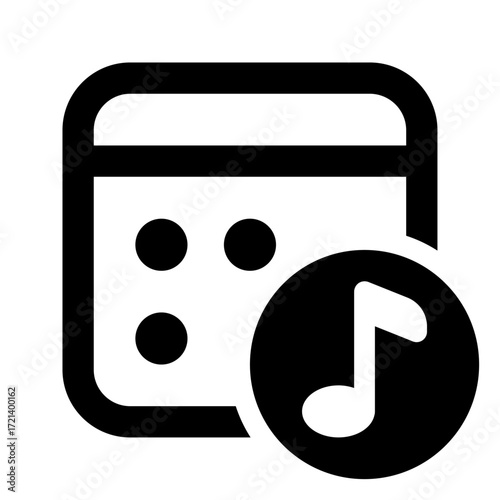 Illustration of a calendar icon with circular musical note sign on the right side in black color scheme
