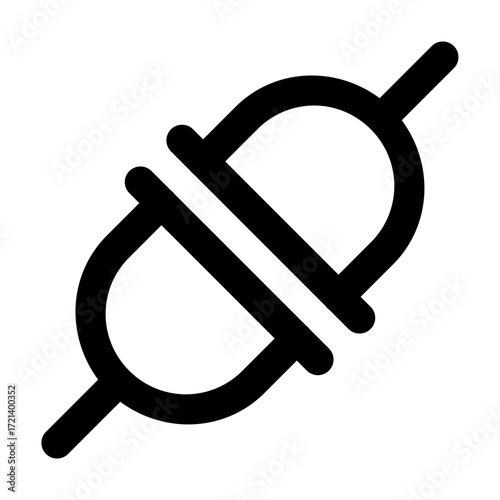 Illustration of a black outline of an electrical plug with two prongs and a connecting cable design element