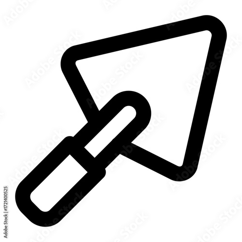 Illustration of a black outline trowel tool with a triangular blade and handle construction equipment tool