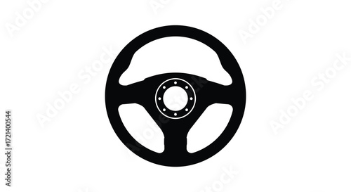Simple black and white illustration of a three spoke steering wheel design