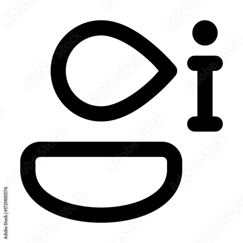Abstract icon featuring a teardrop shape above a u shaped form with a vertical dotted line on the right