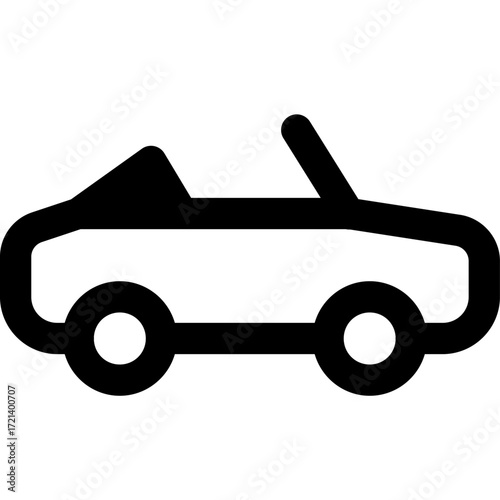 Illustration of a simple convertible car with a black outline and two wheels on a white background style