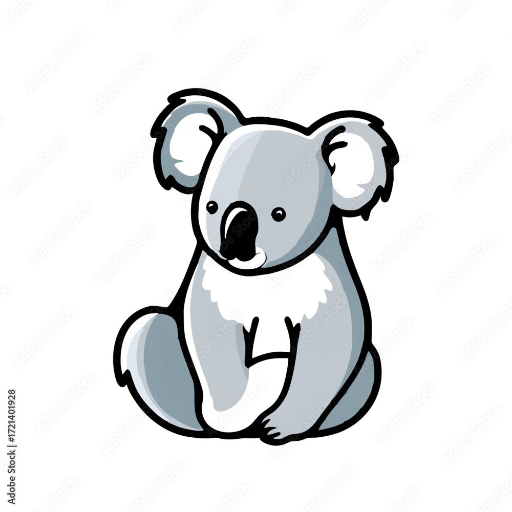 Obraz premium Cute Cartoon Koala Sitting Upright on White Background
