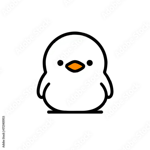 Cute Cartoon White Chick with Orange Beak on White Background

