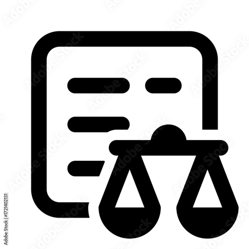 Illustration of a document with text and a balance scale representing legal or justice concepts shown here