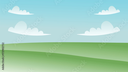 Simple Green Grassy Landscape Rolling Hills and Blue Sky Background Vector Illustration