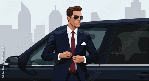 Stylish Man in Suit by Luxury Car