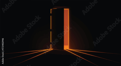 Glowing Doorway in Darkness A Portal of Light and Mystery