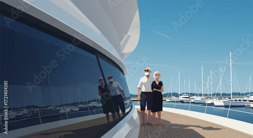Couple on Luxury Yacht Deck, Sunny Day