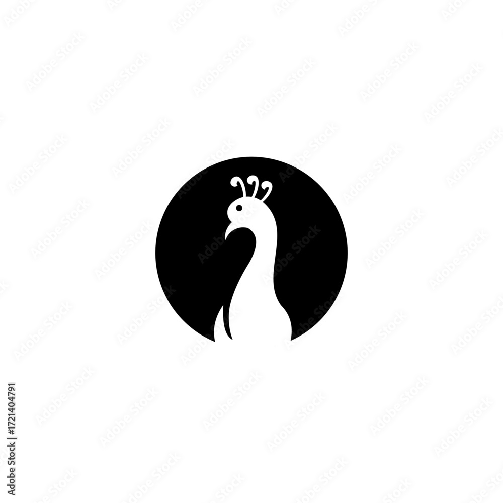 Fototapeta premium Stylized Peacock Silhouette in Black Circle, Elegant Bird Logo Design