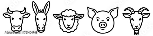 farm animals outline icon set