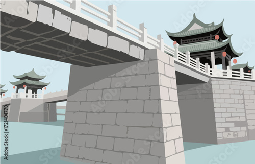 Chinese style architecture and scenery, vector graphics
