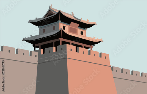 Photography Chinese style architecture and scenery, vector graphics