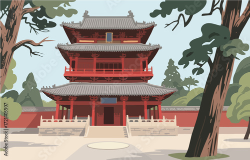 Chinese style architecture and scenery, vector graphics
