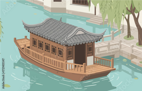 Chinese style architecture and scenery, vector graphics
