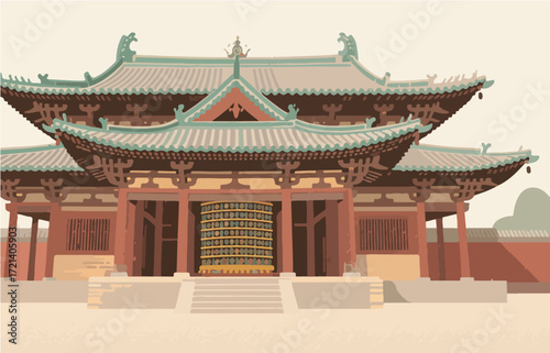 Chinese style architecture and scenery, vector graphics
