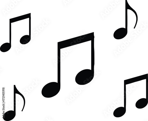 Black music notes illustration, melody sound vector, abstract rhythm design, isolated musical symbols, harmony composition art, creative background pattern, sound graphic