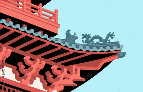 Chinese style architecture and scenery, vector graphics
