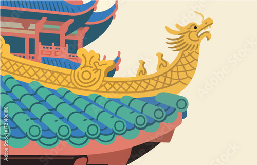 Chinese style architecture and scenery, vector graphics
