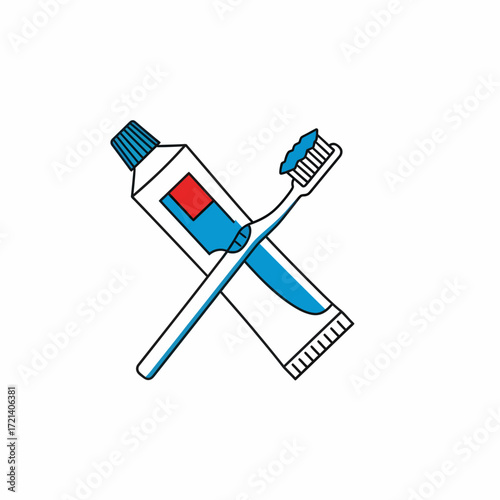 Simple line art illustration of toothbrush and toothpaste hygiene tools.