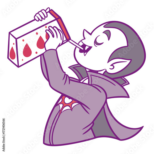 Cartoon vampire drinking blood from a juice box, vector illustration