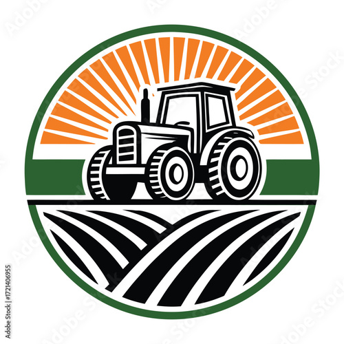 Farmer with pitchfork and tractor isolated on white background a colorful cartoon illustration of a man working in agriculture