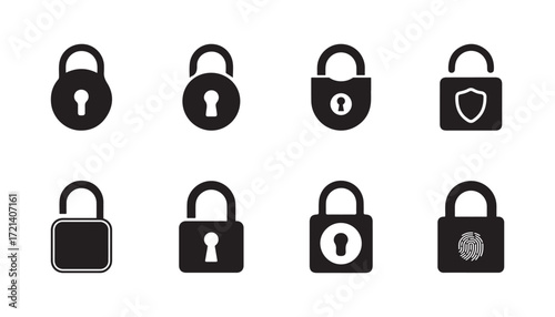 Minimal padlock icon bundle, Vector security lock symbols for privacy and protection