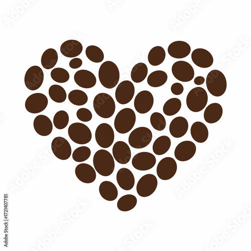 Heart shape made of coffee beans on a white background.