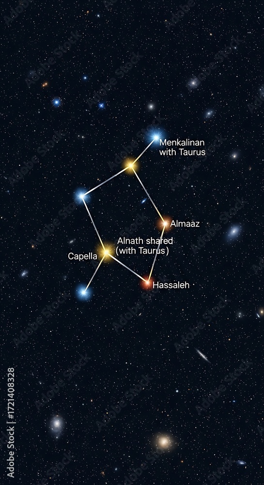 Fototapeta premium Star Constellation Chart Showing Taurus and Connected Stars with Labels