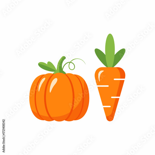 Orange pumpkin and carrot illustration.