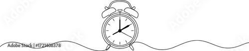 Black and white alarm clock with wavy line time ticking