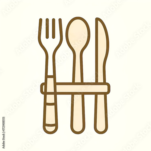 Cutlery set with fork, spoon, and knife tied together