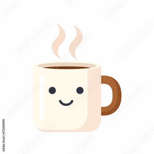 Cute coffee mug with steam and a happy face.