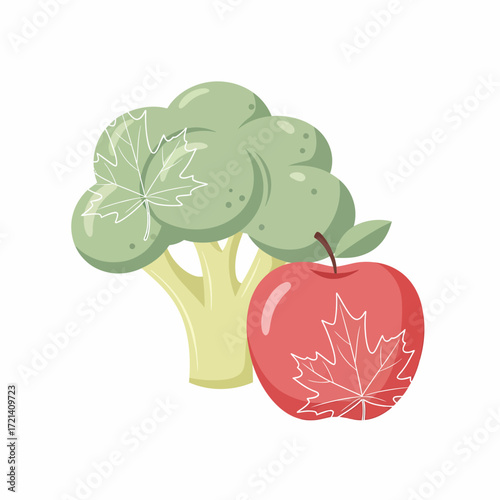 Broccoli and Apple Healthy Food Combination.