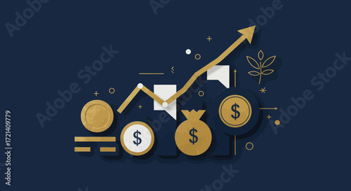 Financial Growth and Investment Opportunities with Money and Upward Trend Graphs