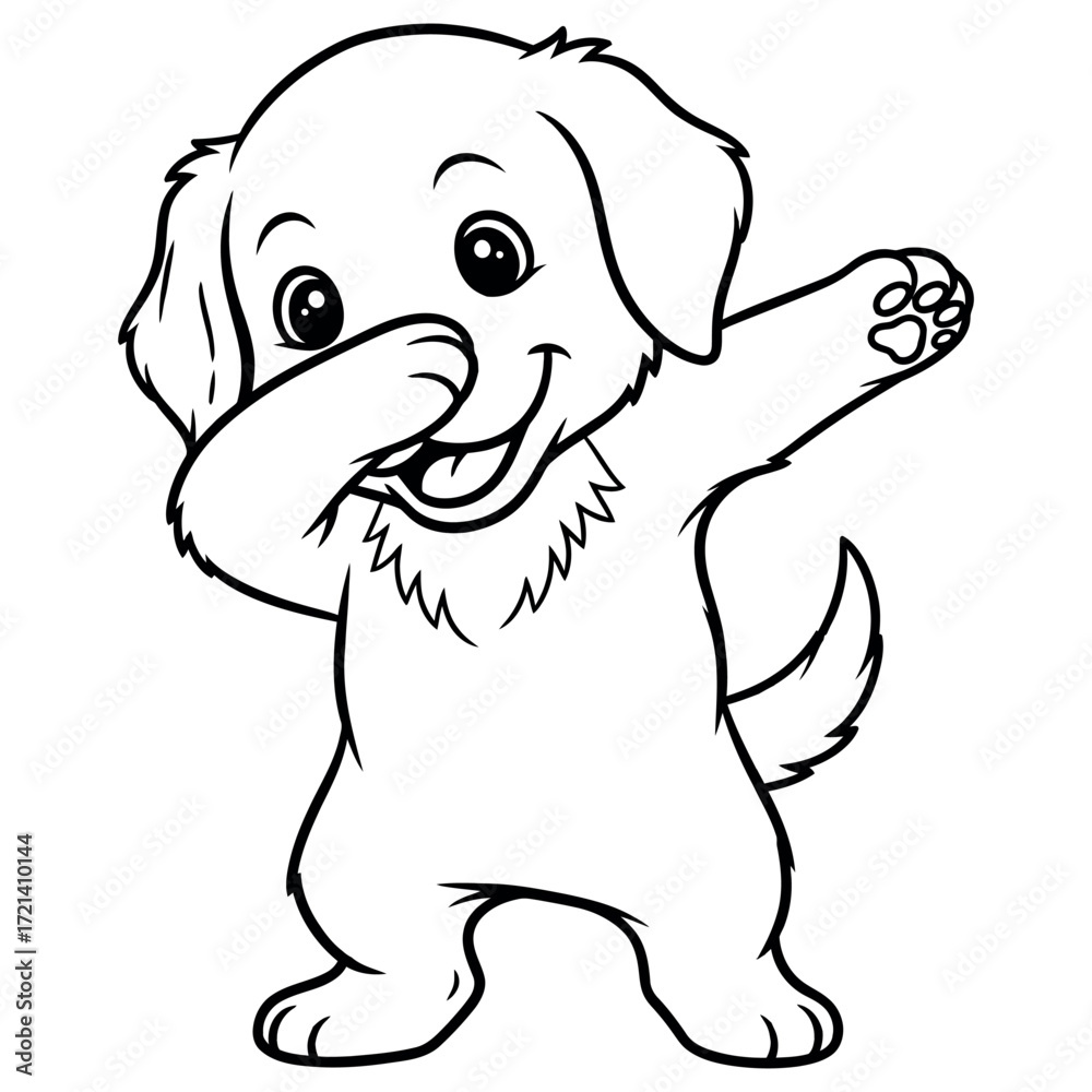 Fototapeta premium Cartoon golden retriever puppy doing the dab pose isolated on white background