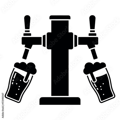 Black silhouette icon of a dual beer tap dispensing system isolated on white background