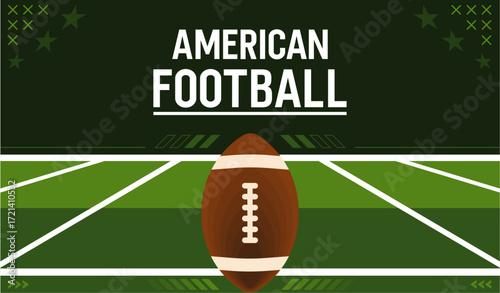 Modern American Football Field with Ball.  Vector Sports Background Template