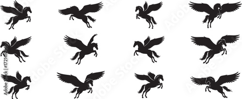 Pegasus silhouette vector pattern background flying horse mythical creature fantasy animal design graphic art