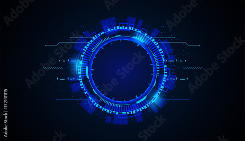 A vibrant futuristic blue circle design with digital elements, perfect for tech and sci-fi themes.