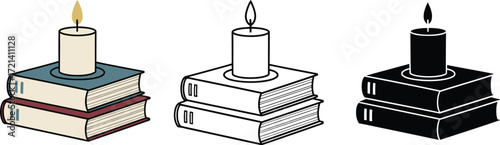 Candle on books illustration vector reading light study guide