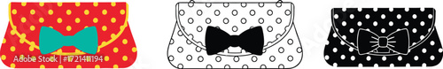 Polka dot clutch purse with bow vector fashion accessory set
