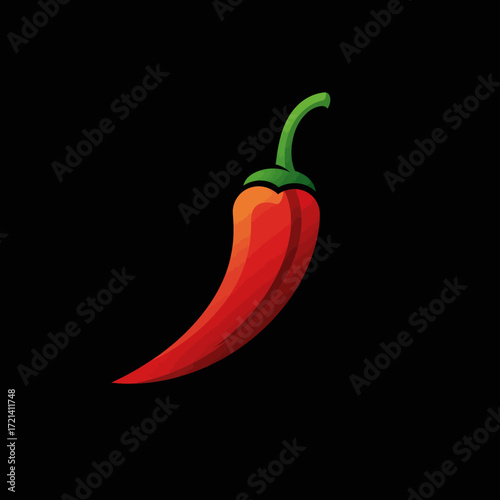 A vibrant red chili pepper illustration against a plain black background, perfect for culinary designs