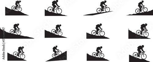 Silhouette mountain biking downhill extreme sport cycling race adventure outdoor recreation challenge 100